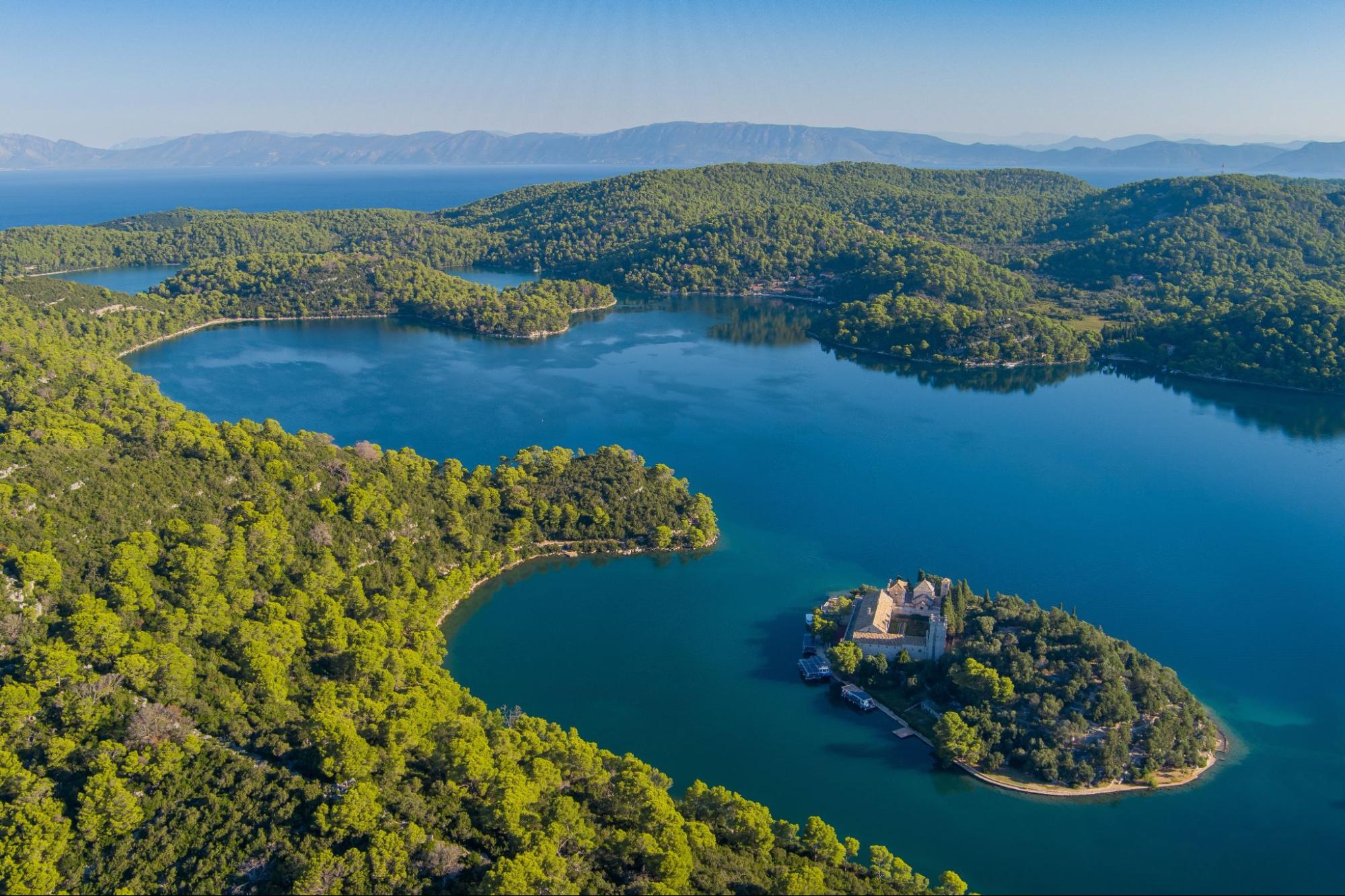 View of scattered islets and a beautiful lake in Mljet National Park View of scattered islets and a beautiful lake in Mljet National Park