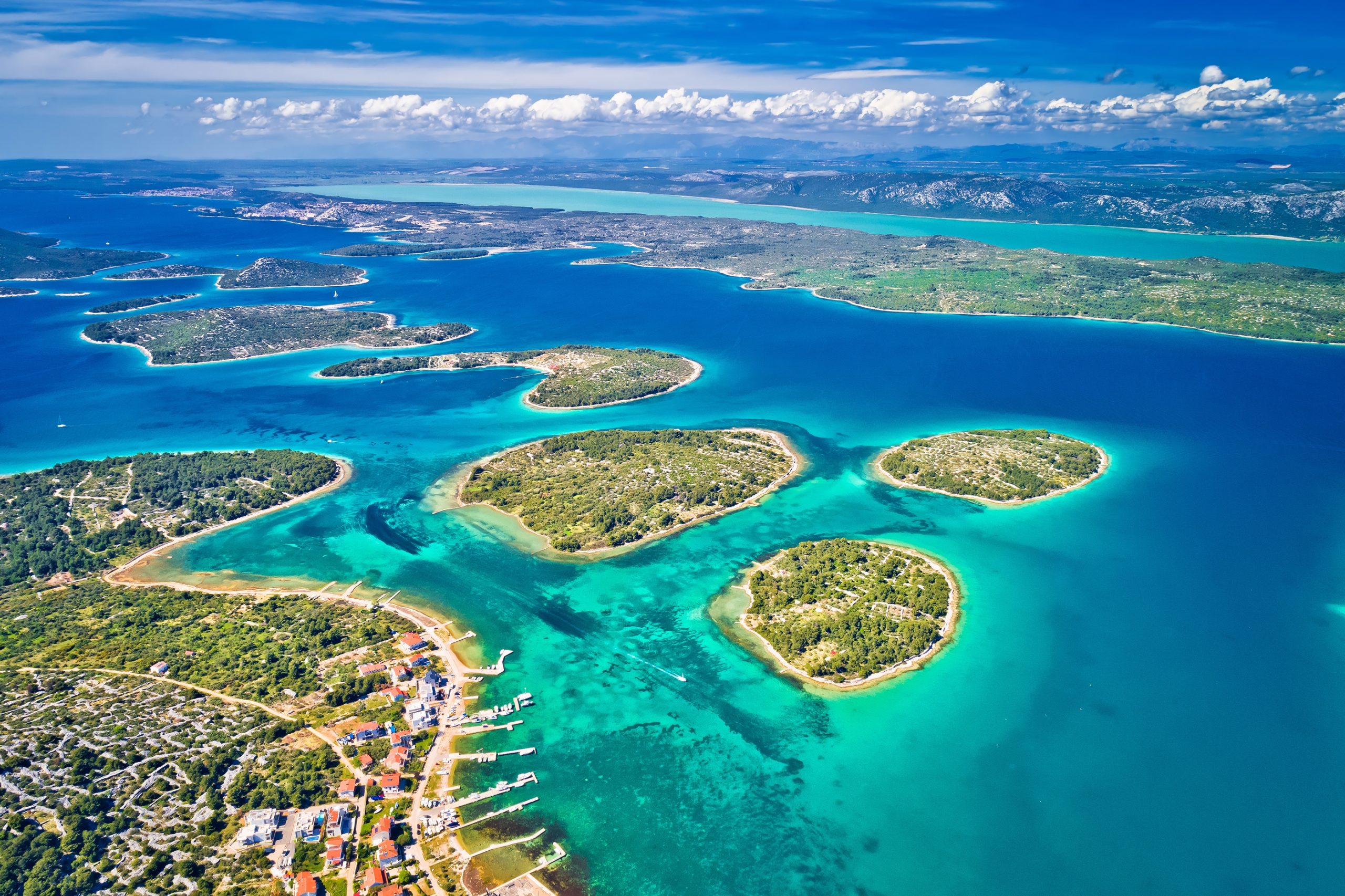 Aerial view of saltwater lakes and forested islands in Kornati National Park Aerial view of saltwater lakes and forested islands in Kornati National Park