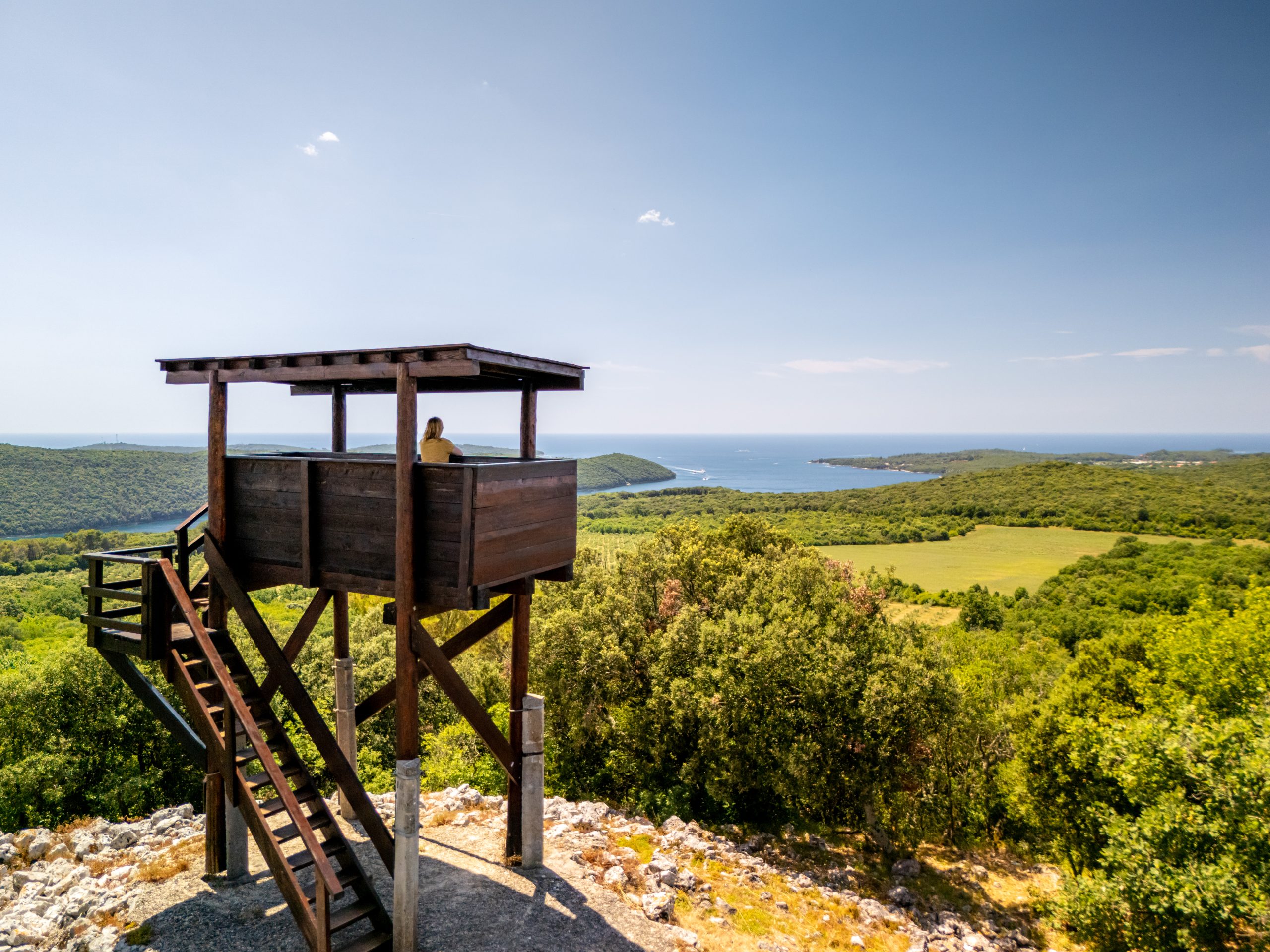 The breathtaking view over the Adriatic sea, from one of Kontija’s forest wooden viewpoints The breathtaking view over the Adriatic sea, from one of Kontija’s forest wooden viewpoints