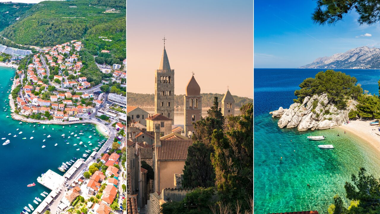 Collage of beautiful Croatian coastal destinations including Rabac, Rab and the Makarska Riviera Collage of beautiful Croatian coastal destinations including Rabac, Rab and the Makarska Riviera