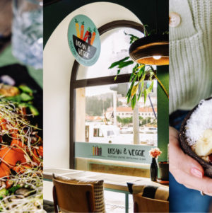 Plant-based breakfast on Gruž waterfront terrace at Urban & Veggie, Dubrovnik.