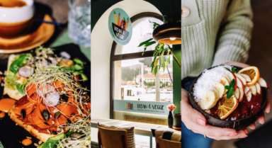 Plant-based breakfast on Gruž waterfront terrace at Urban & Veggie, Dubrovnik.