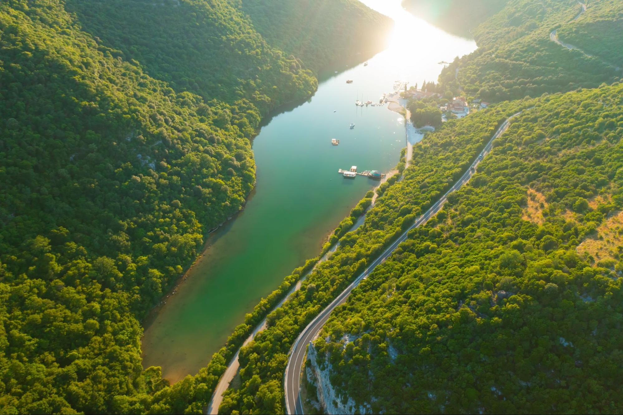Natural fjord-like Lim Bay surrounded by forest